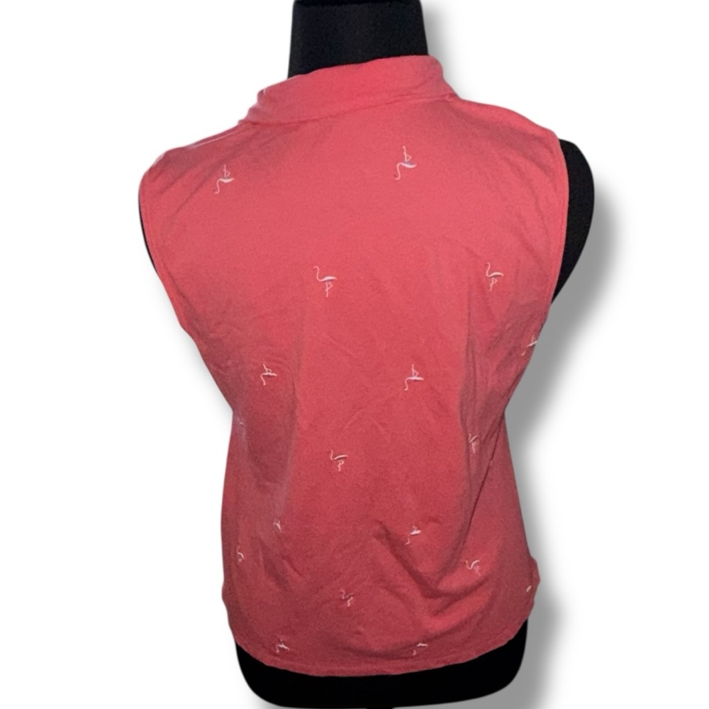 TALBOTS UPF 50+ Piqué Sleeveless Polo - Embroidered Flamingo Lovely Coral XLp - Picture 3 of 9